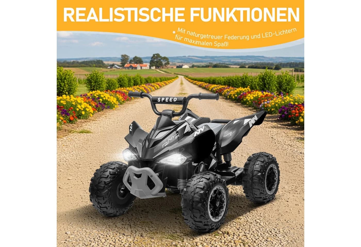 LALAHO Elektro-Kinderquad 12V mit Musik und LED-Beleuchtung