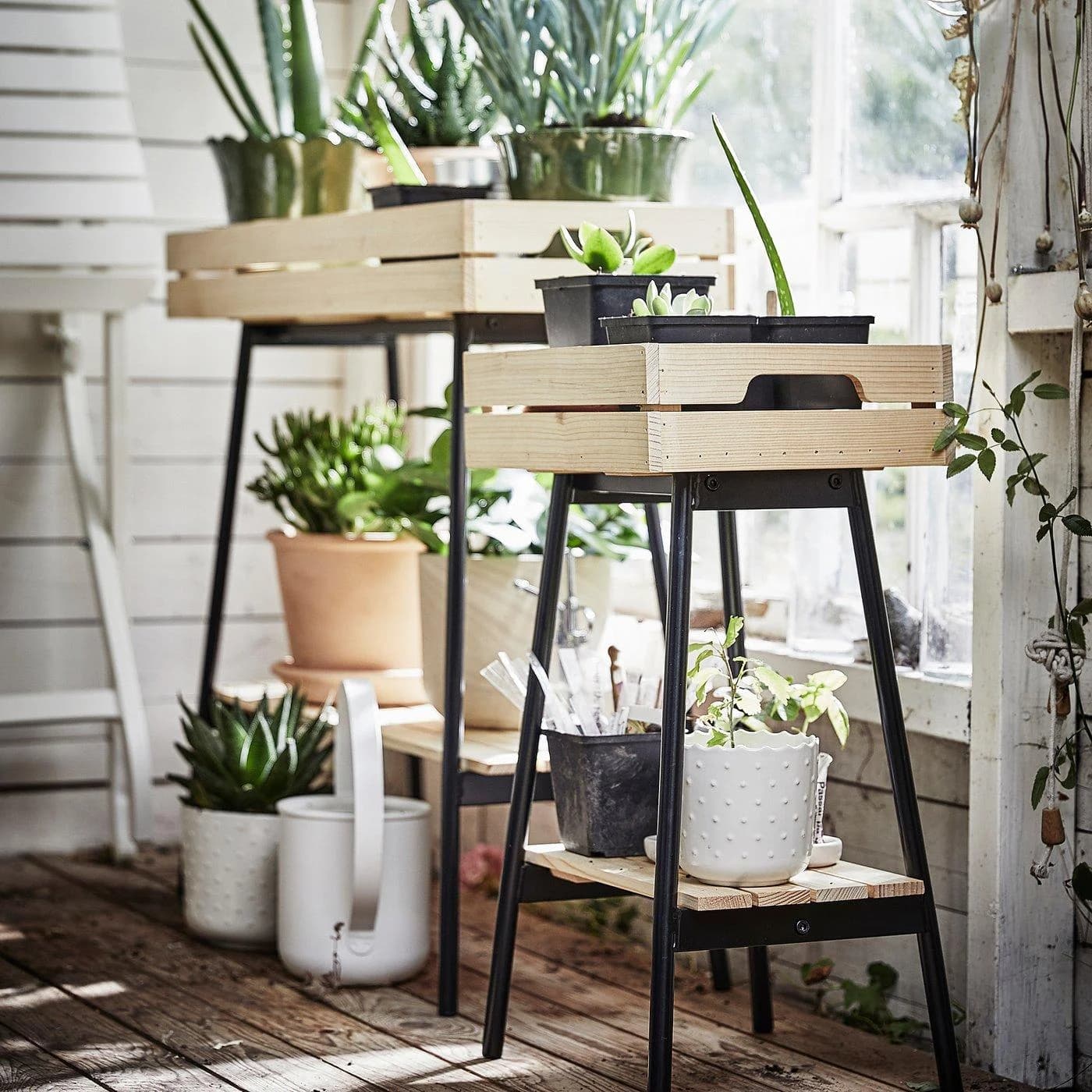 IKEA VANILJSTÅNG Blumenständer Schwarz Holz & Stahl