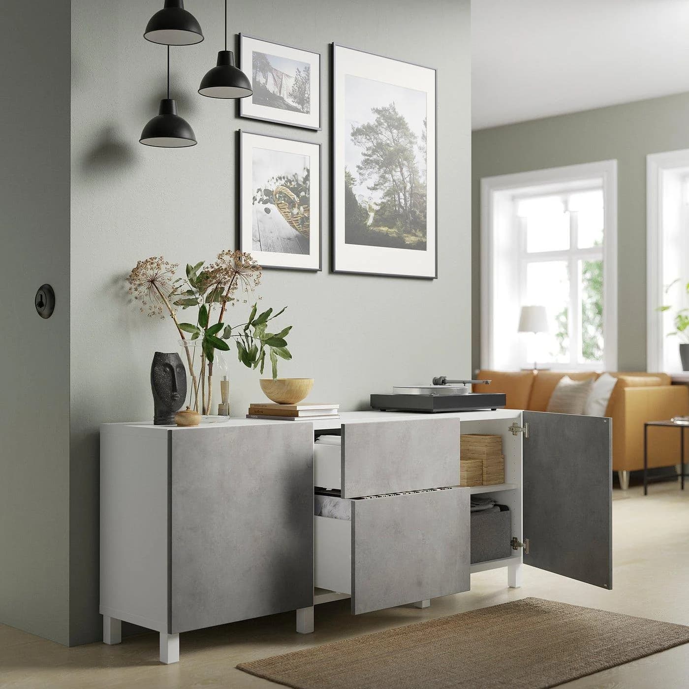 IKEA BESTÅ Aufbewahrung mit Schubladen Hellgrau/Weiß