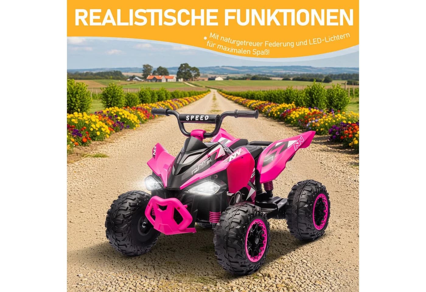 LALAHO Elektro-Kinderquad 12V mit Musik und LED-Beleuchtung