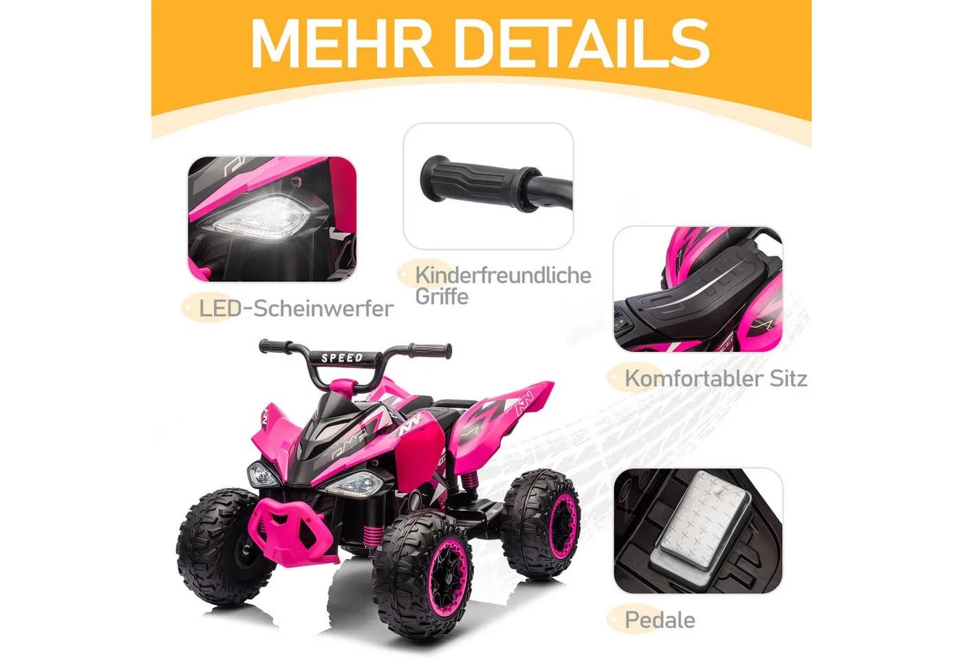 LALAHO Elektro-Kinderquad 12V mit Musik und LED-Beleuchtung - Bild 3