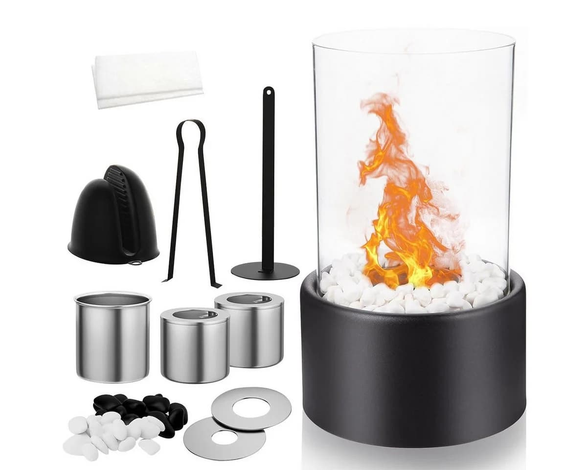 LaCute Bioethanol Tischkamin Schwarz mit Glas und Zubehör