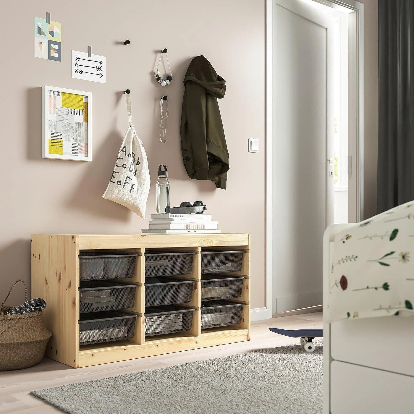 IKEA TROFAST Aufbewahrung mit Boxen Kiefer Weiß/Dunkelgrau