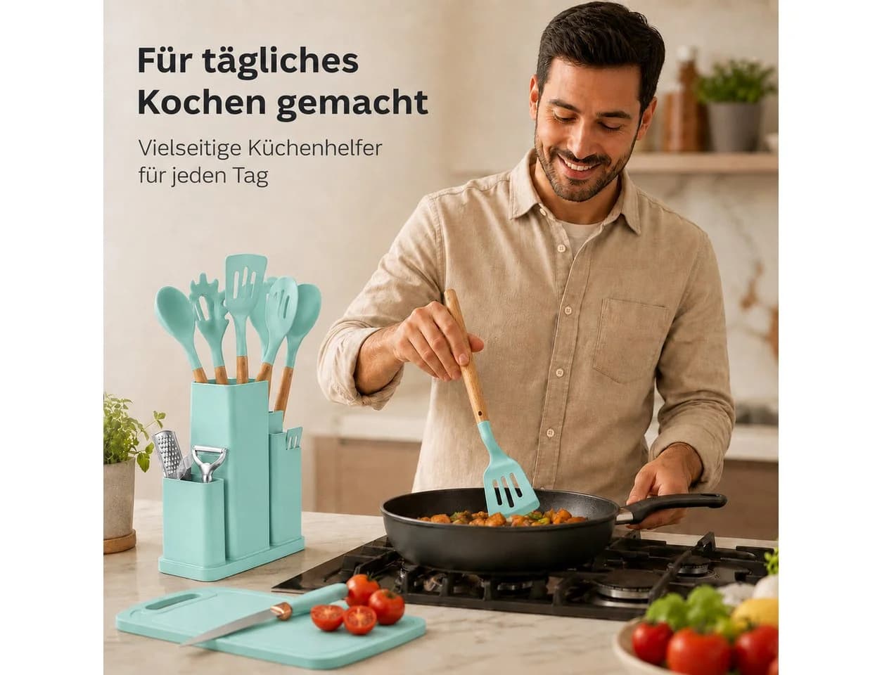 Diyarts Kochbesteck-Set mit Holzgriffen & Silikon, 20/23-teilig - Bild 3