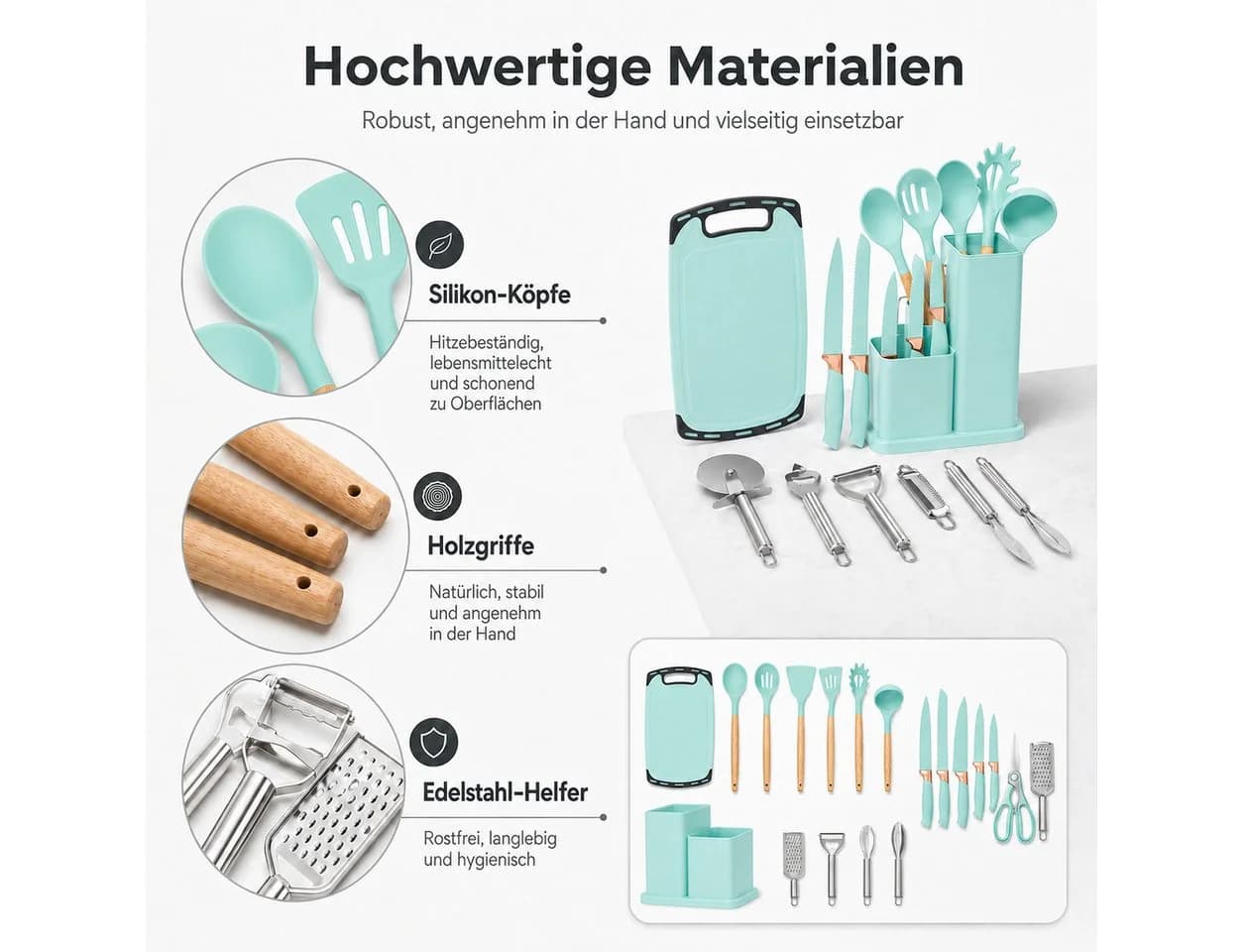 Diyarts Kochbesteck-Set mit Holzgriffen & Silikon, 20/23-teilig - Bild 4