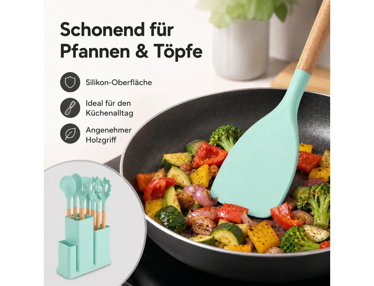 Diyarts Kochbesteck-Set mit Holzgriffen & Silikon, 20/23-teilig - Bild 5