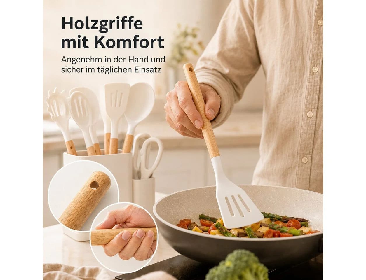 Diyarts Kochbesteck-Set 20-23-tlg. Silikon, Edelstahl, Holzgriffe - Bild 5