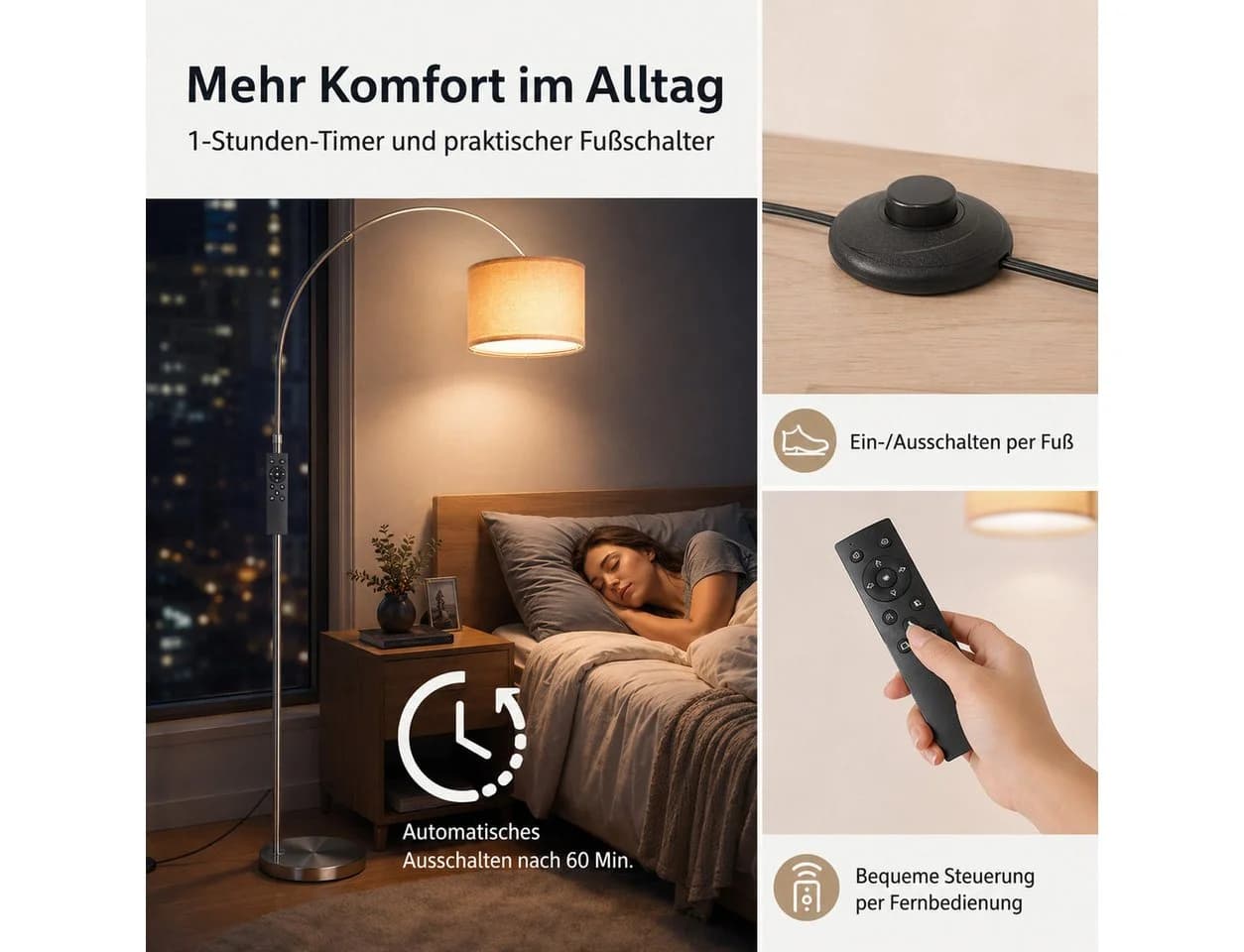 ANTENLICHT LED Bogen-Stehleuchte Silber Dimmbar E27 - Bild 4