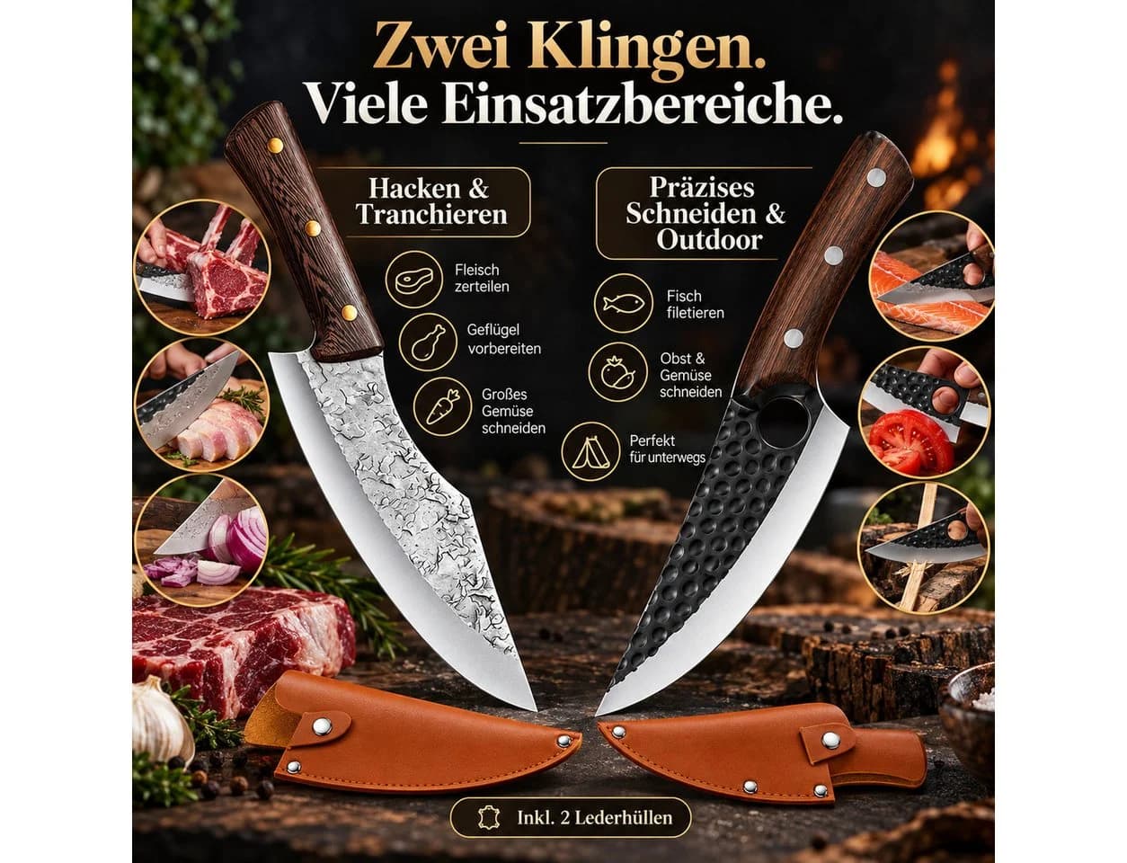 Diyarts Butchermesser Set 2-tlg. mit Holzgriff & Schutztasche - Bild 3