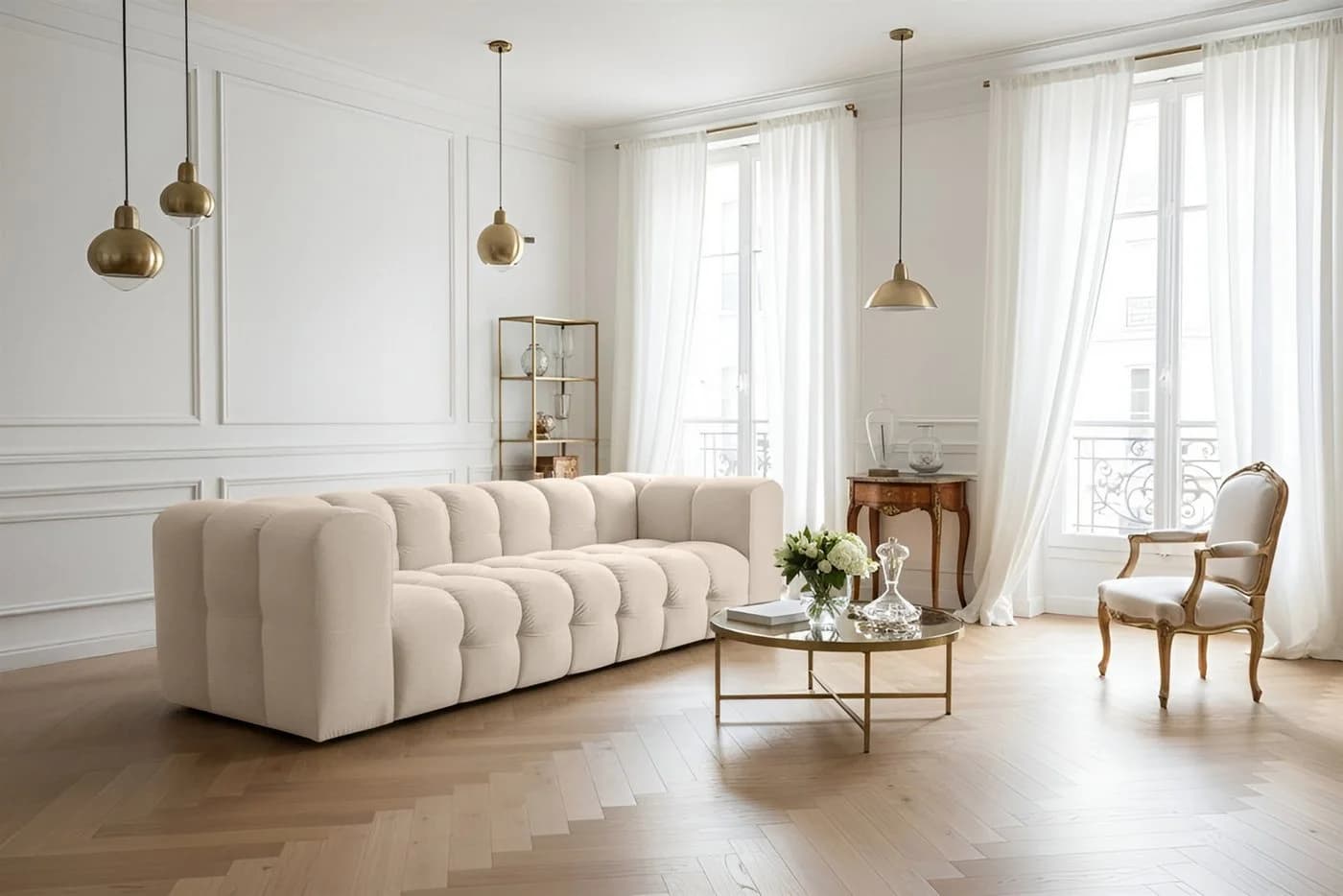 Fun Möbel Designersofa FUN LEONOR 4-Sitzer Beige Stoff - Bild 2
