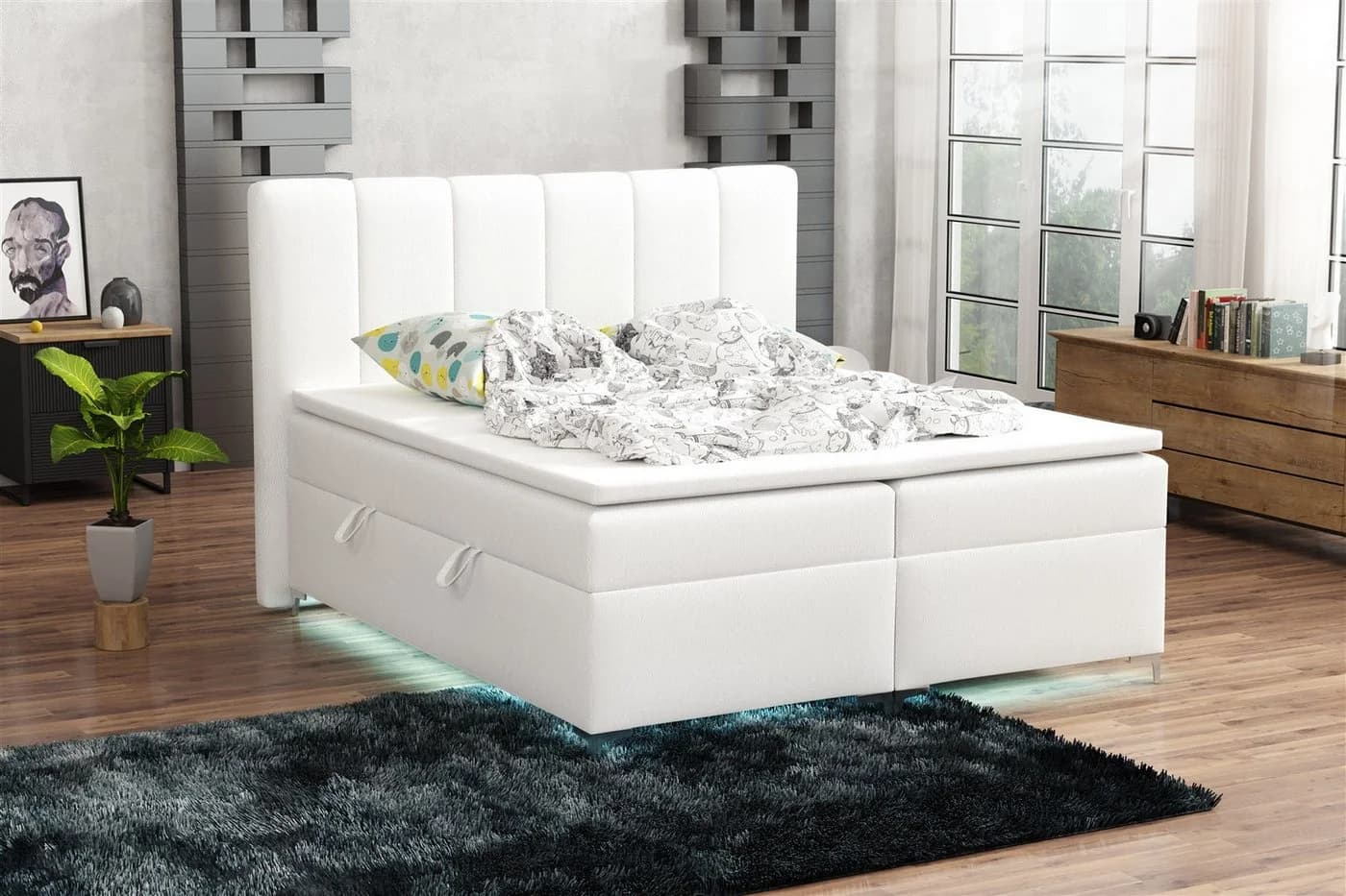 Fun Möbel Boxbett ANGEL Weiß Kunstleder mit LED-Beleuchtung & Bettkästen - Bild 2