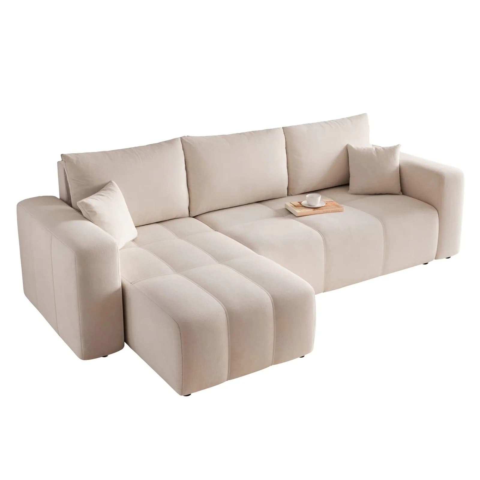 Fun Möbel Ecksofa Leros Beige mit Schlaffunktion