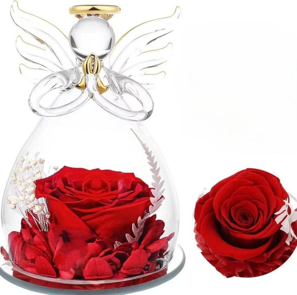 Tidy Kunstblume Engel-Glaskuppel mit ewiger Rose Rot - Bild 2
