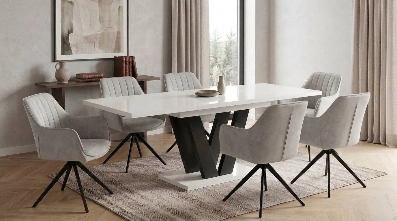 Endo-Moebel Essgruppe 7-tlg. Esstisch ausziehbar mit 6 Stühlen Schwarz/Beige - Bild 2