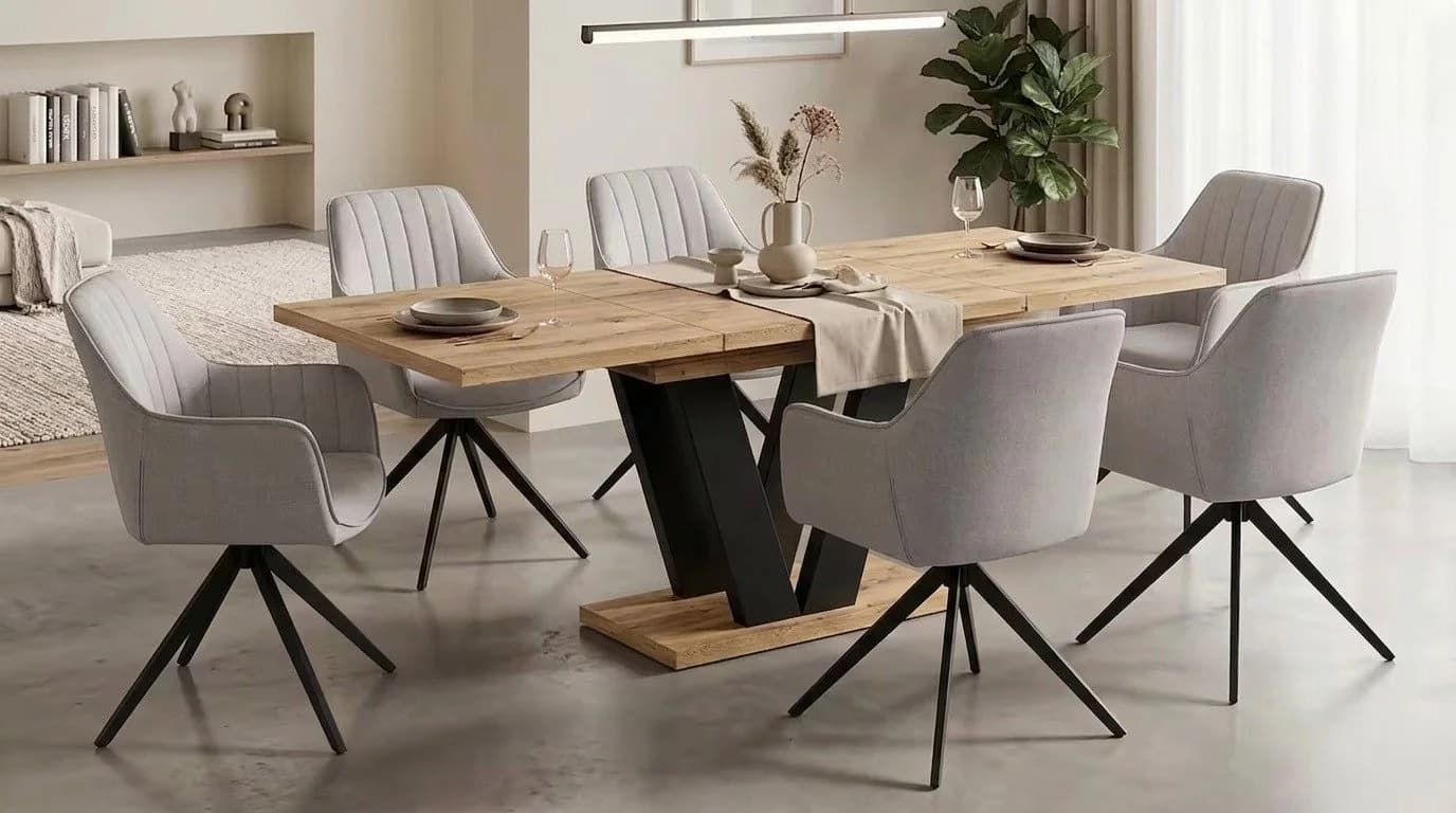 Endo-Moebel Essgruppe 7-tlg. ausziehbar mit 6 Stühlen beige Schwarz - Bild 2