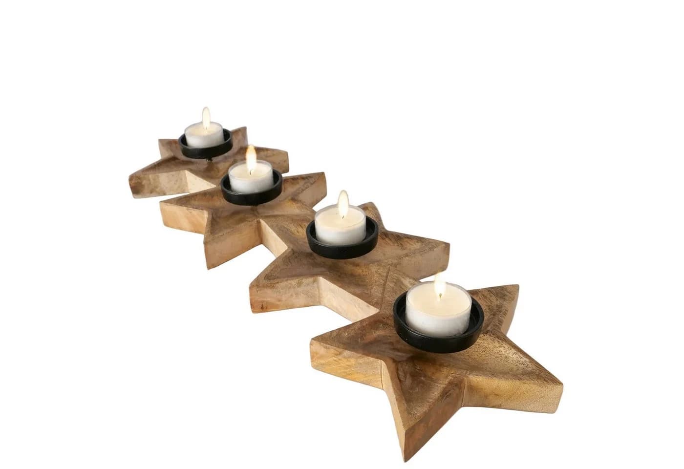 MF Adventsleuchter Teelichthalter Asteria Stern Mangoholz für 4 Teelichter