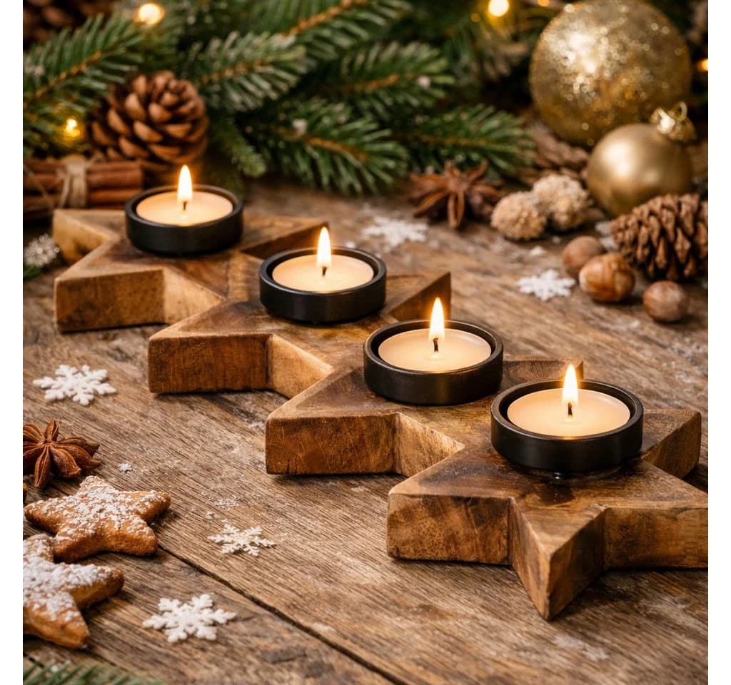 MF Adventsleuchter Teelichthalter Asteria Stern Mangoholz für 4 Teelichter - Bild 3