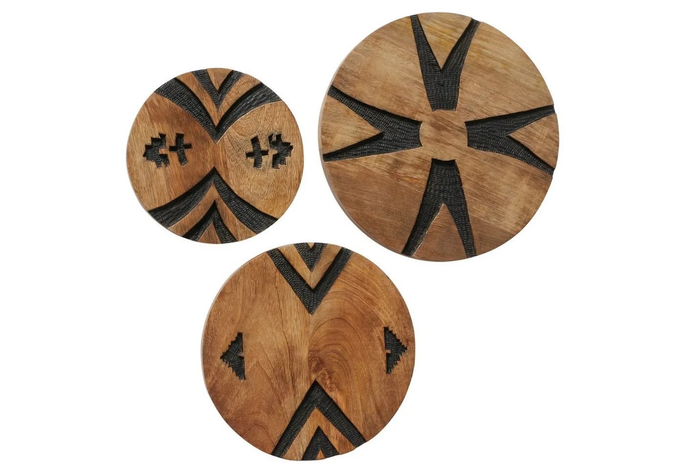 MF Wanddekoobjekt Dalane Mangoholz Rund Boho Ethno 3er Set