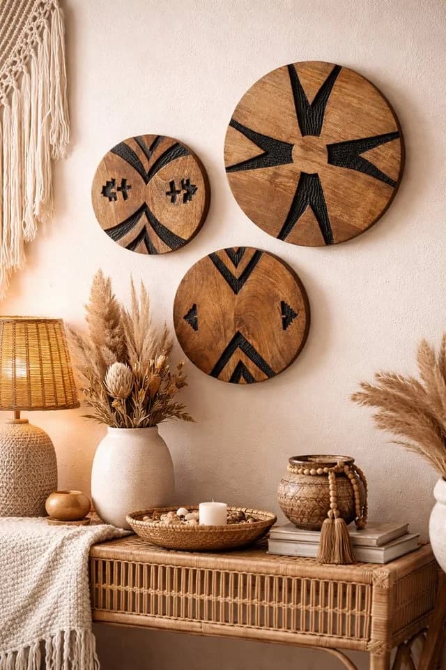 MF Wanddekoobjekt Dalane Mangoholz Rund Boho Ethno 3er Set - Bild 2