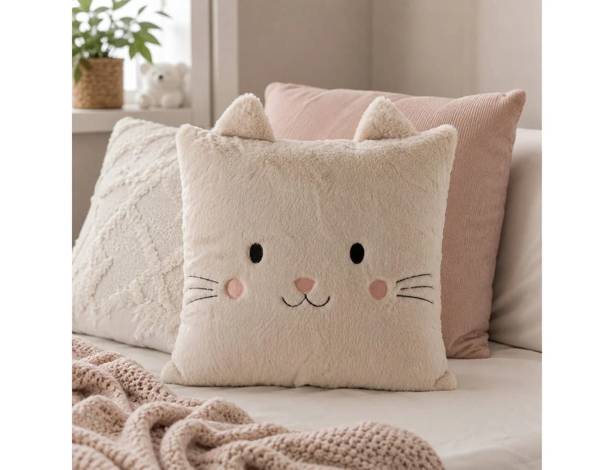 BOLTZE Dekokissen Mizi mit Katzenmotiv Beige Polyester - Bild 2