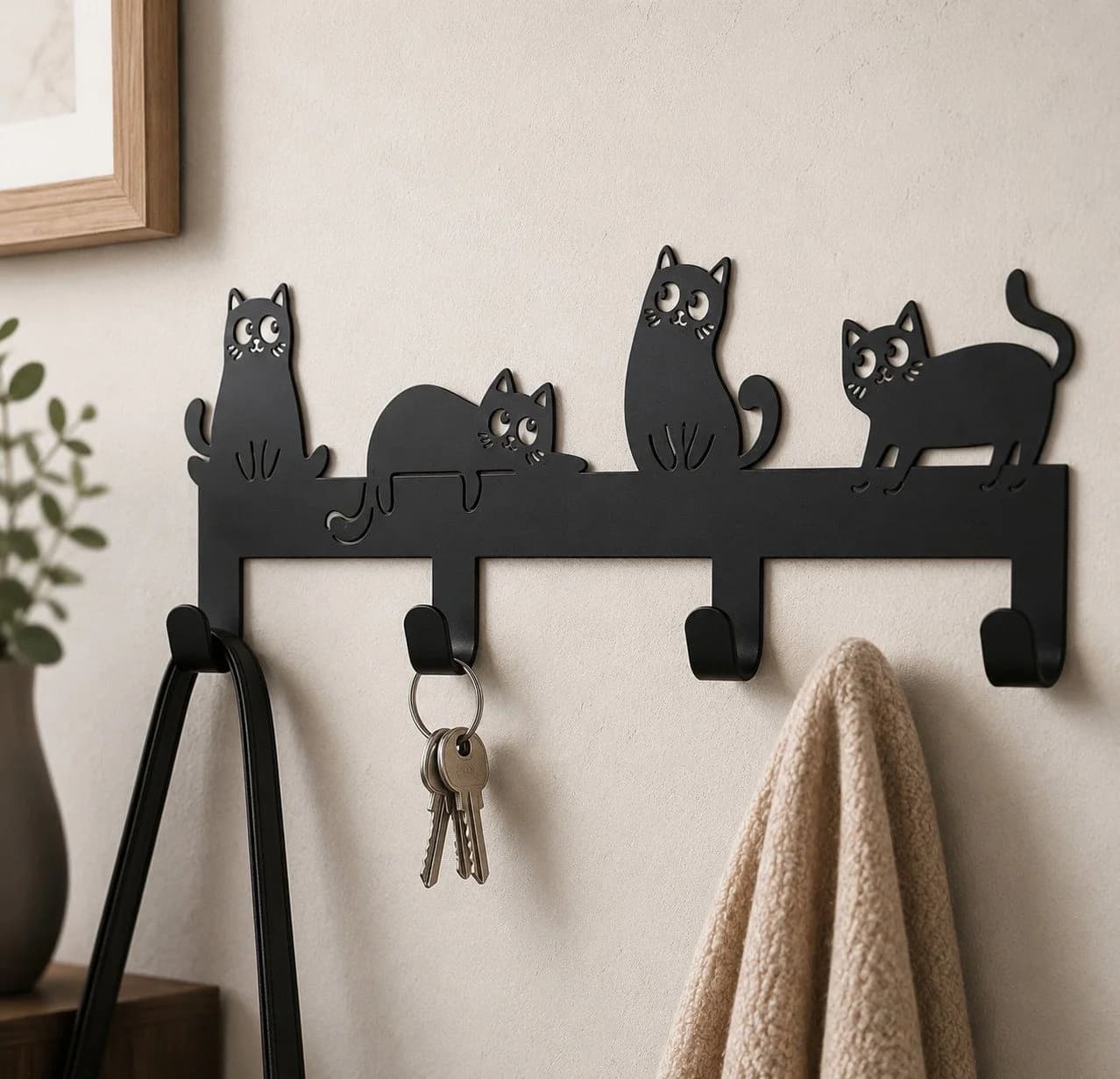 MF Wandgarderobe Katzenbande Schwarz mit 4 Haken - Bild 2