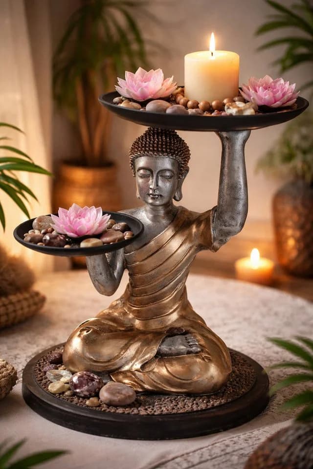 MF Buddhafigur Siddhara mit Serviertabletts gold dekorative Ablagefigur - Bild 2