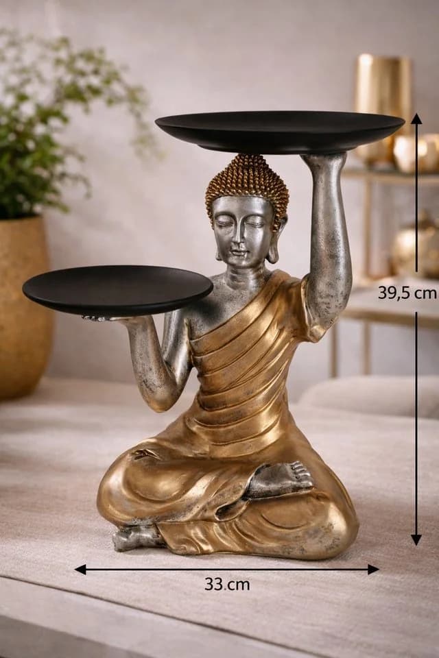 MF Buddhafigur Siddhara mit Serviertabletts gold dekorative Ablagefigur - Bild 3
