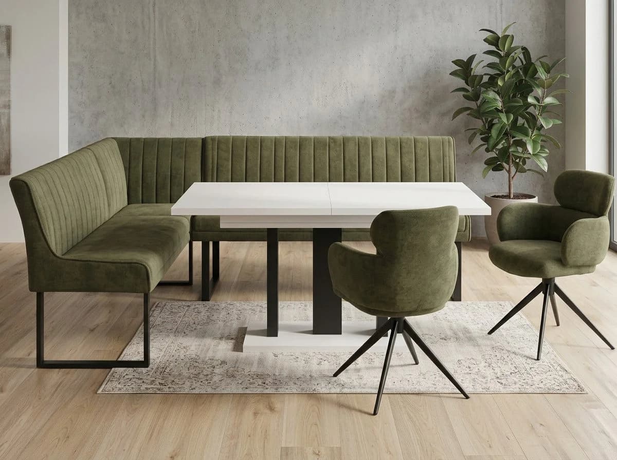 Eckbankgruppe mit Ausziehtisch & 2 Drehstühlen Chenille - Bild 2