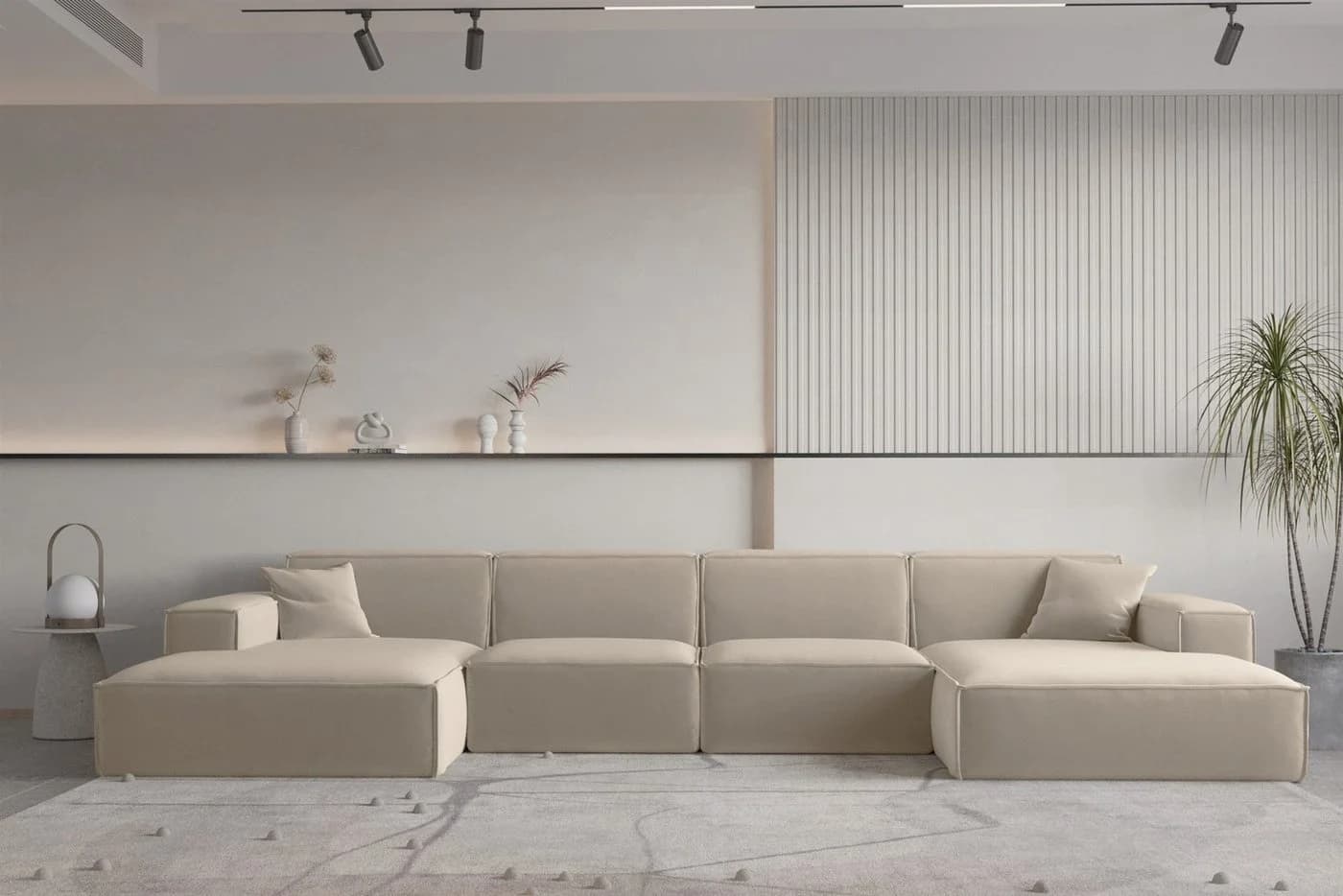 Fun Möbel Wohnlandschaft U-Form CELES PREMIUM Stoff Ascot Bukla oder Opera Velvet, Breite 379 cm - Bild 2