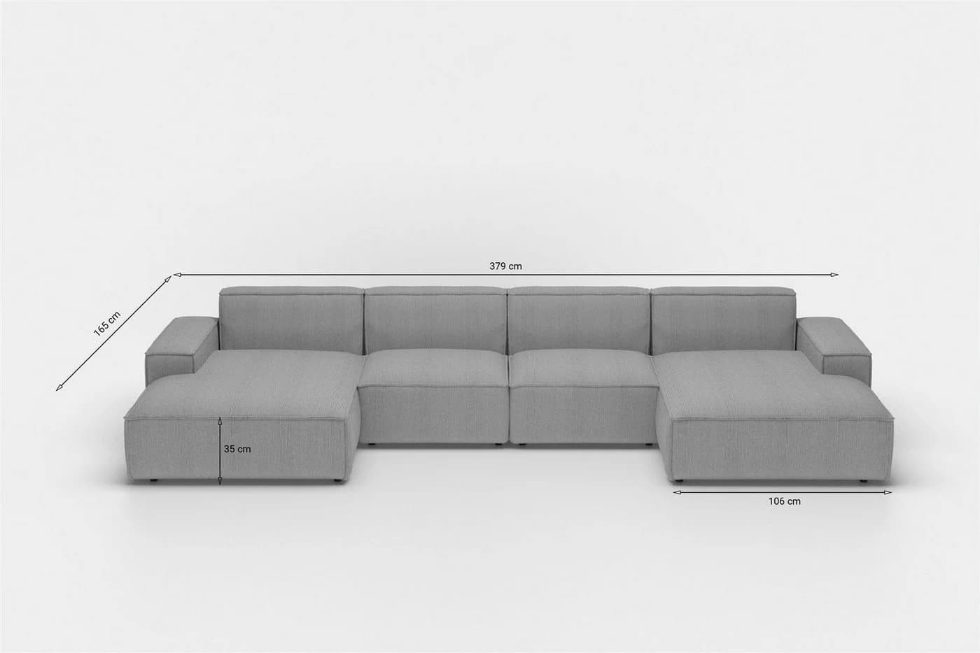 Fun Möbel Wohnlandschaft U-Form CELES PREMIUM Stoff Ascot Bukla oder Opera Velvet, Breite 379 cm - Bild 3