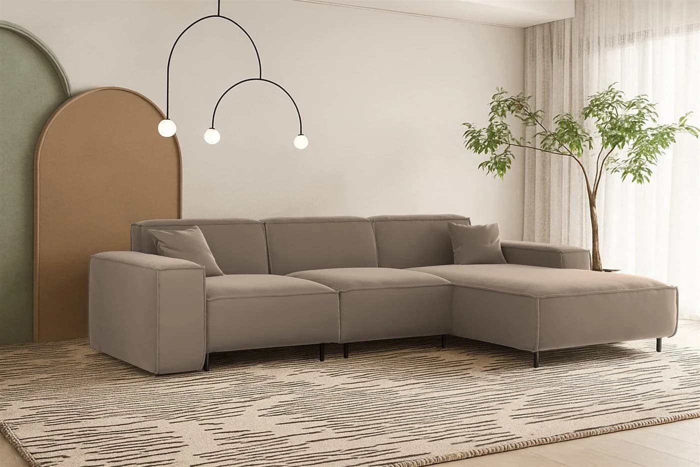 Fun Möbel Ecksofa GLORIA mit Ottomane in Stoff Taupe - Bild 2