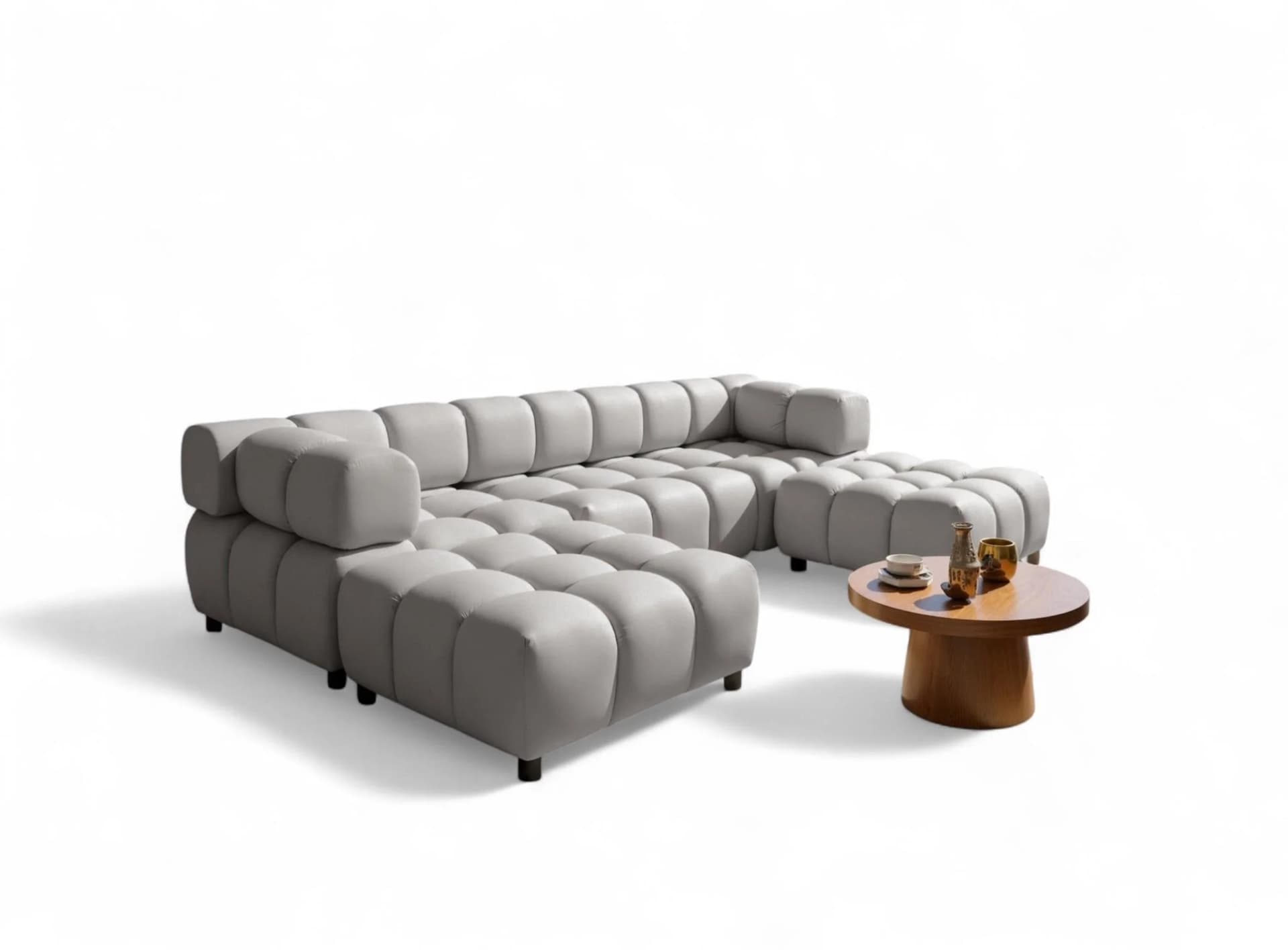 Fun Möbel Sofa 3-Sitzer und 2-Polsterhocker Flow Hellgrau