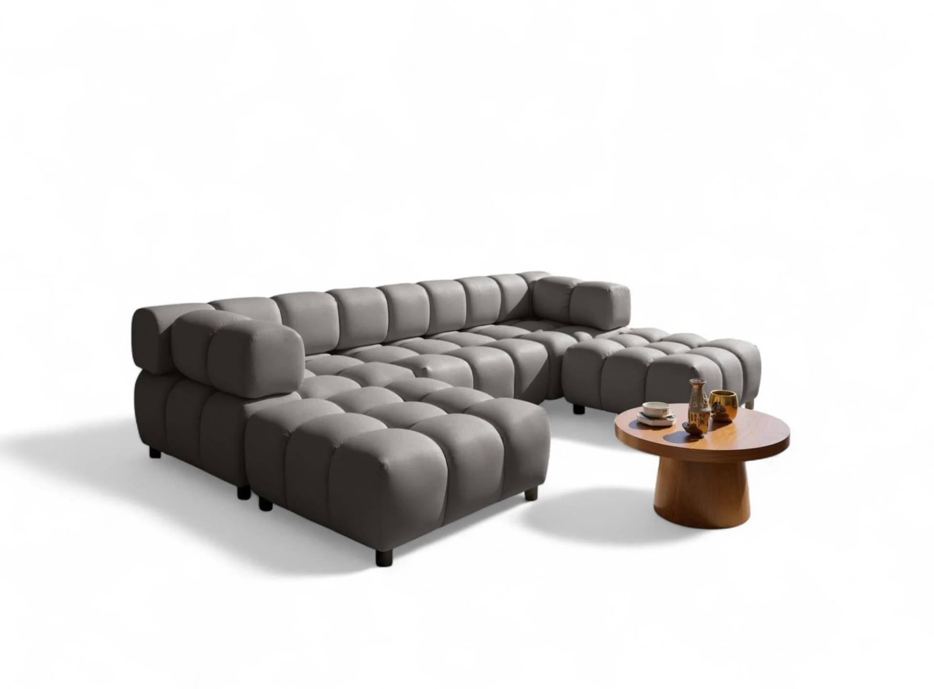 Fun Möbel Sofa 3-Sitzer und 2-Polsterhocker Flow Dunkelgrau