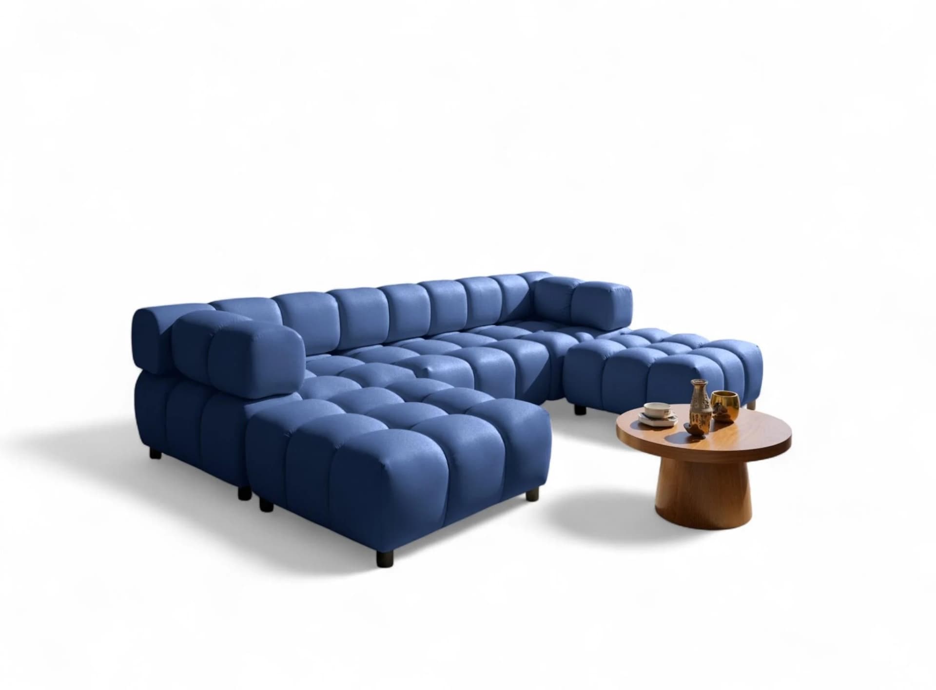 Fun Möbel Sofa 3-Sitzer und 2-Polsterhocker Flow Blau