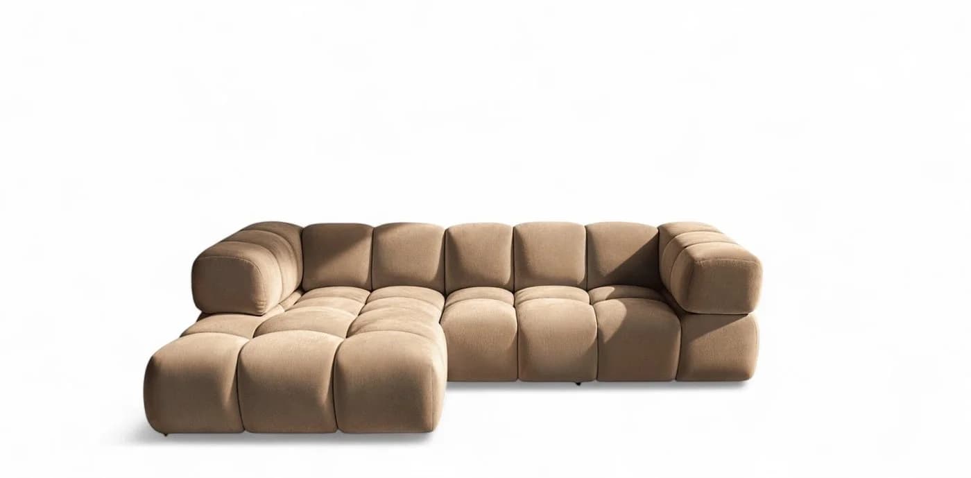 Fun Möbel Ecksofa BLANCHE Designersofa mit Ottomane in Stoff Bluvel oder Puente