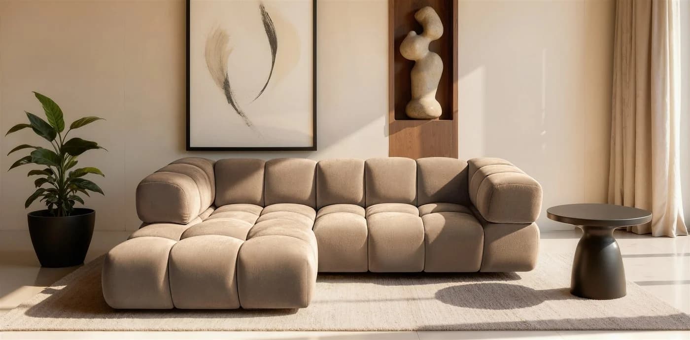 Fun Möbel Ecksofa BLANCHE Designersofa mit Ottomane in Stoff Bluvel oder Puente - Bild 2