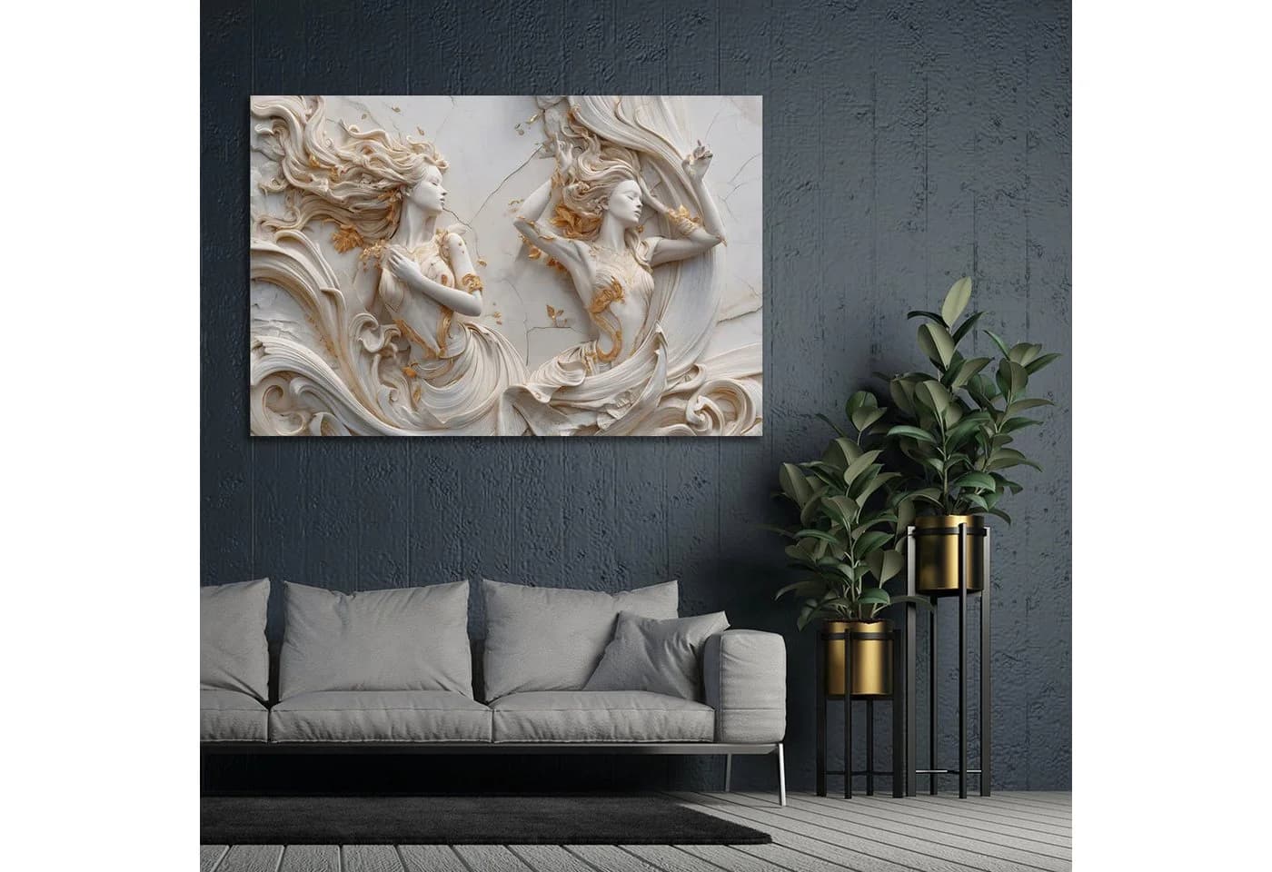 Artedinoi Leinwandbild Frauen fließende Haare Gold Beige - Bild 3