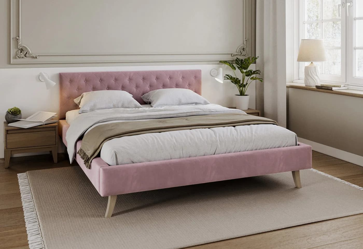 FDM Polsterbett ZUZA mit Bettkasten Rosa Velours - Bild 2