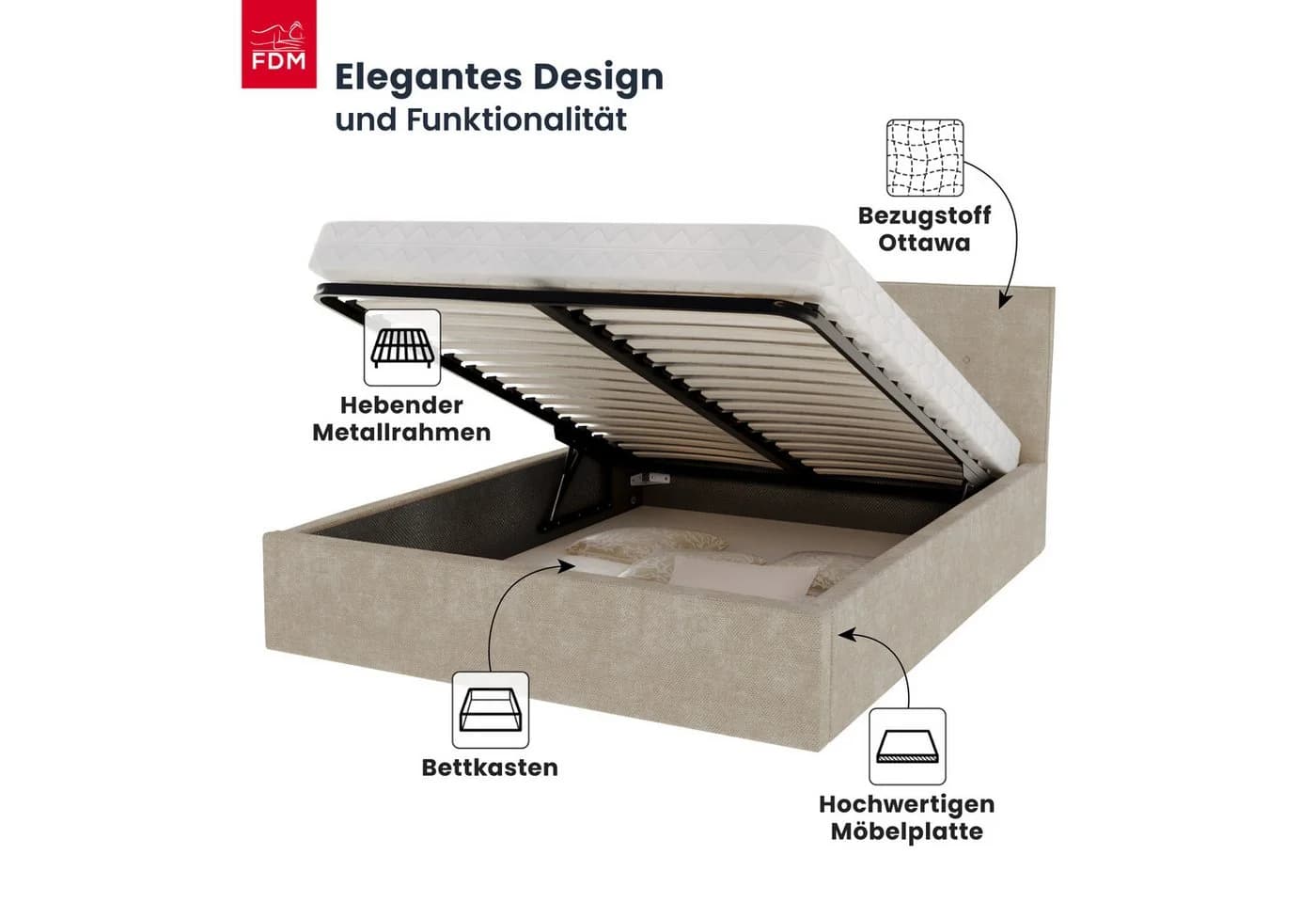 FDM Polsterbett BOHO Bettgestell mit Bettkasten - Bild 3