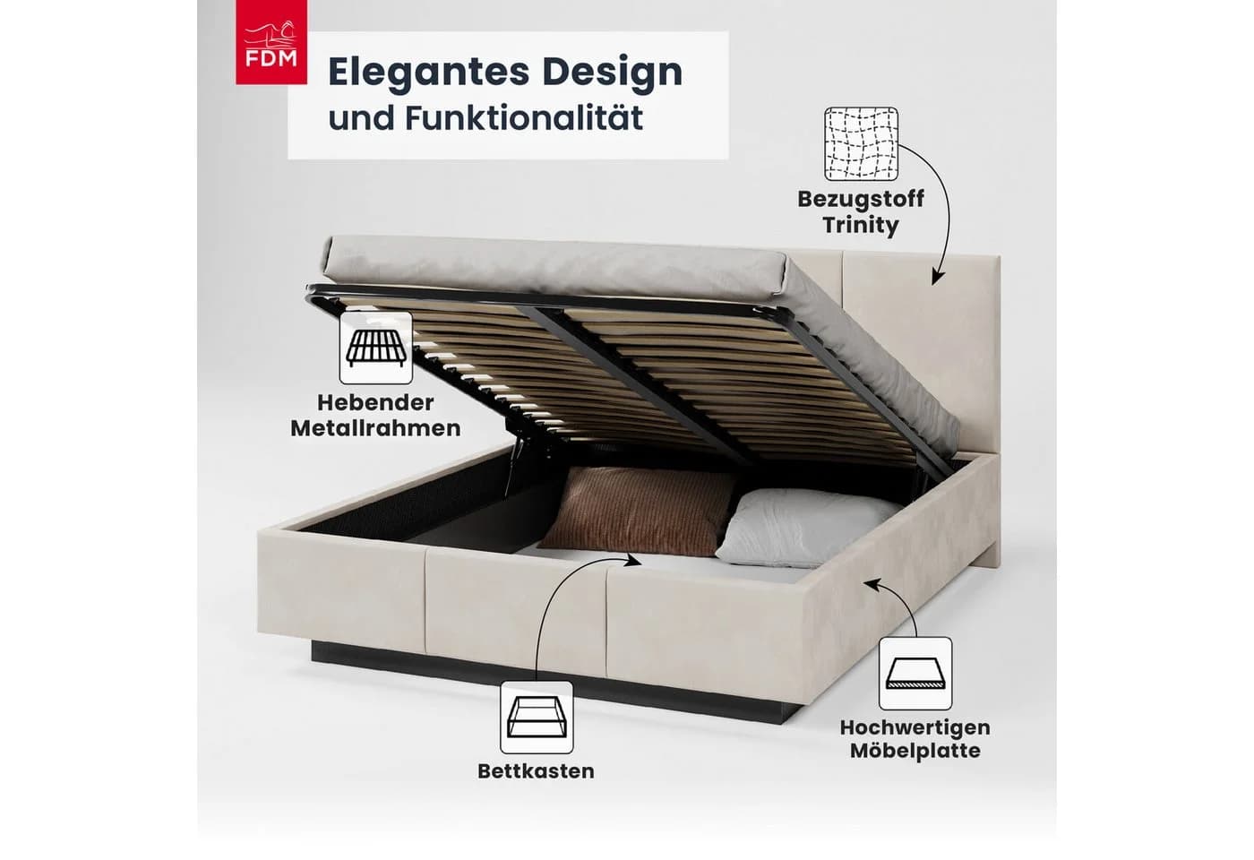 FDM Polsterbett ALMADA Modern mit Bettkasten Beige - Bild 3