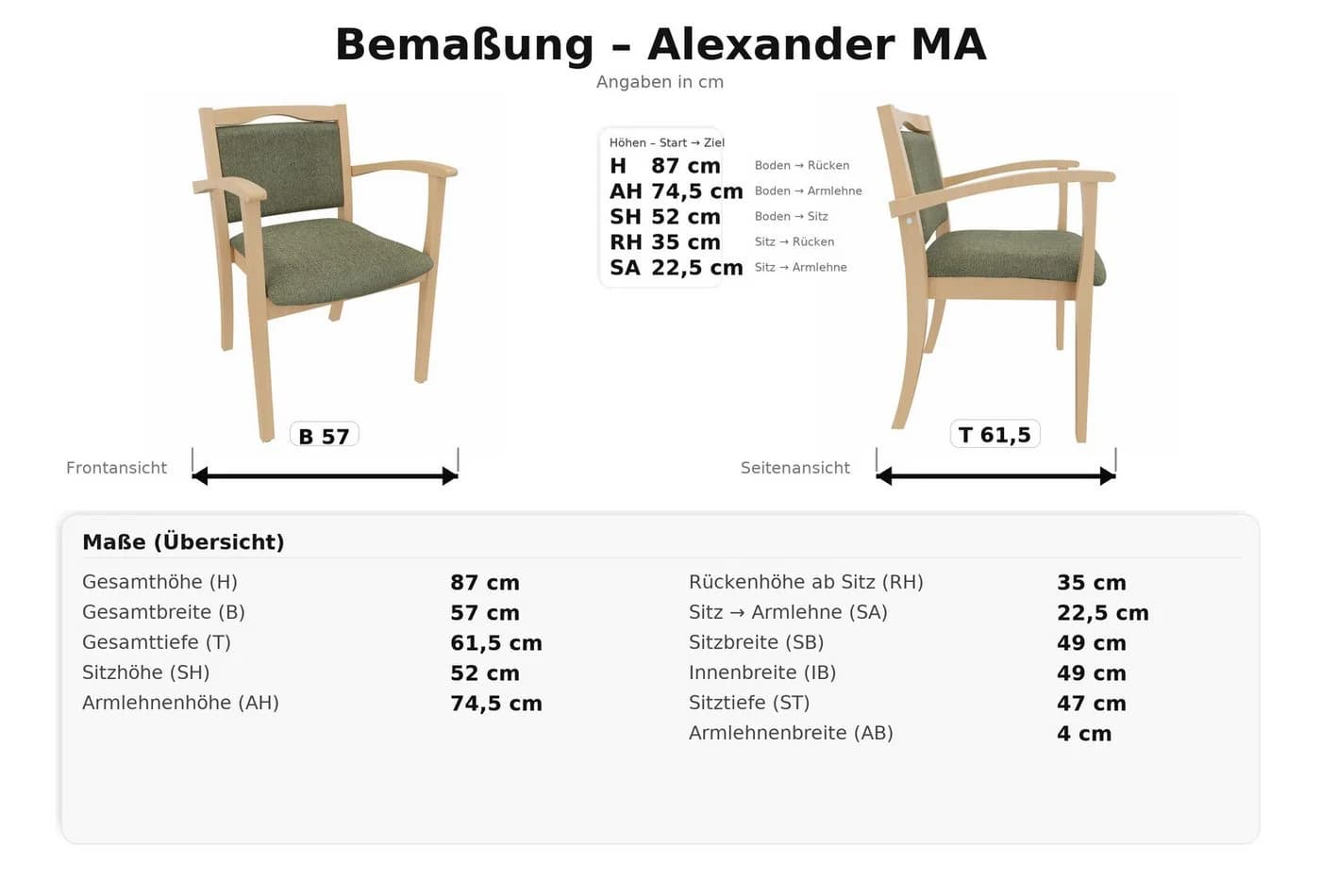 Einrichtungsdesign24 Armlehnstuhl Alexander Massivholz 52cm Sitzhöhe - Bild 4