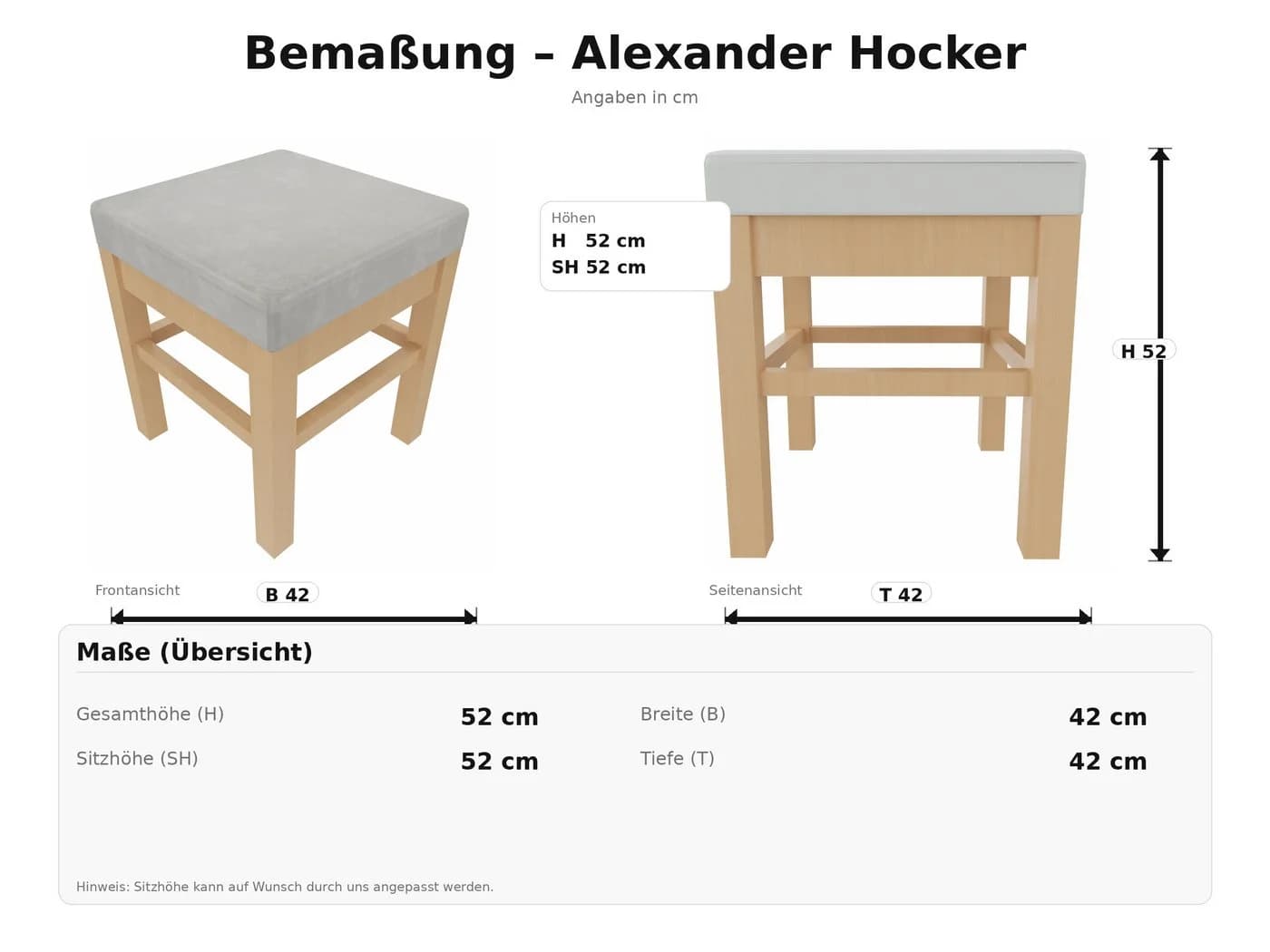einrichtungsdesign24 Schwerlasthocker Alexander Beige Massivholz - Bild 3
