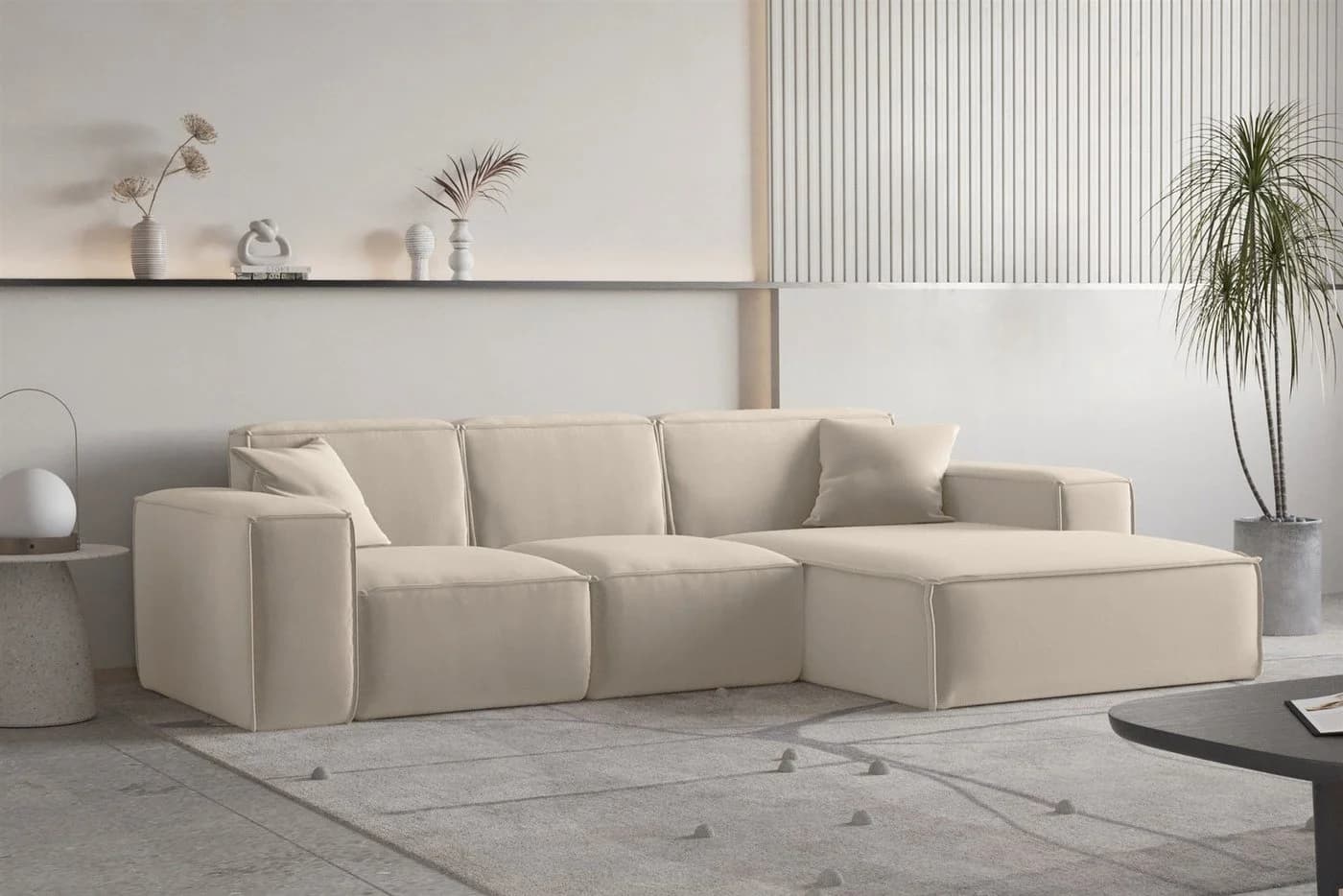Fun Möbel Ecksofa CELES PREMIUM Opera Velvet Beige mit Ottomane - Bild 2