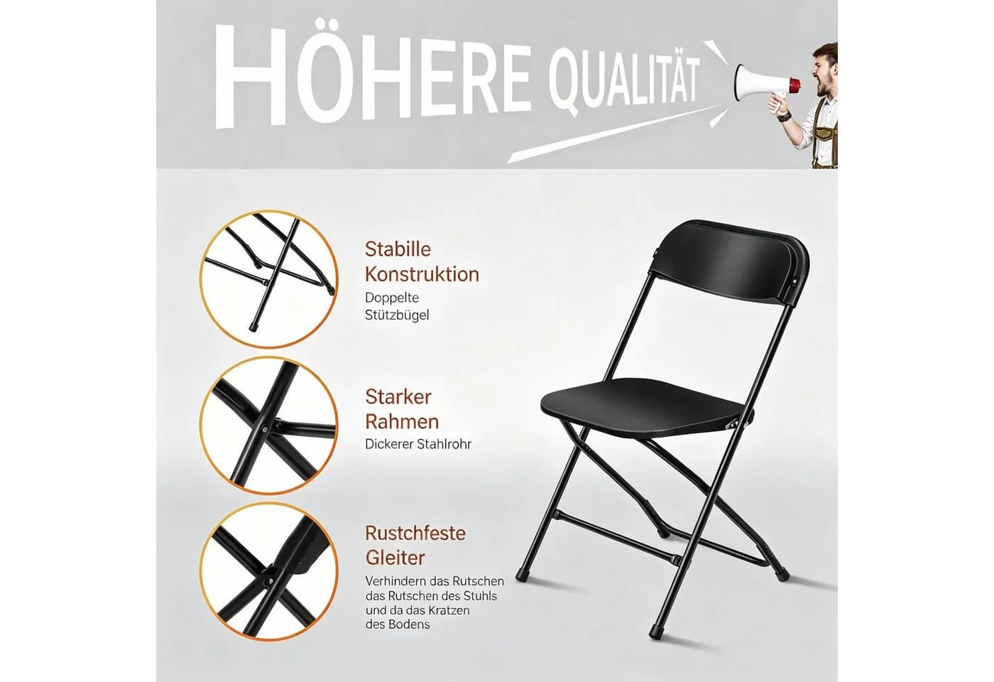 LEADZM Klappstuhl Schwarz 2er Set - Bild 4