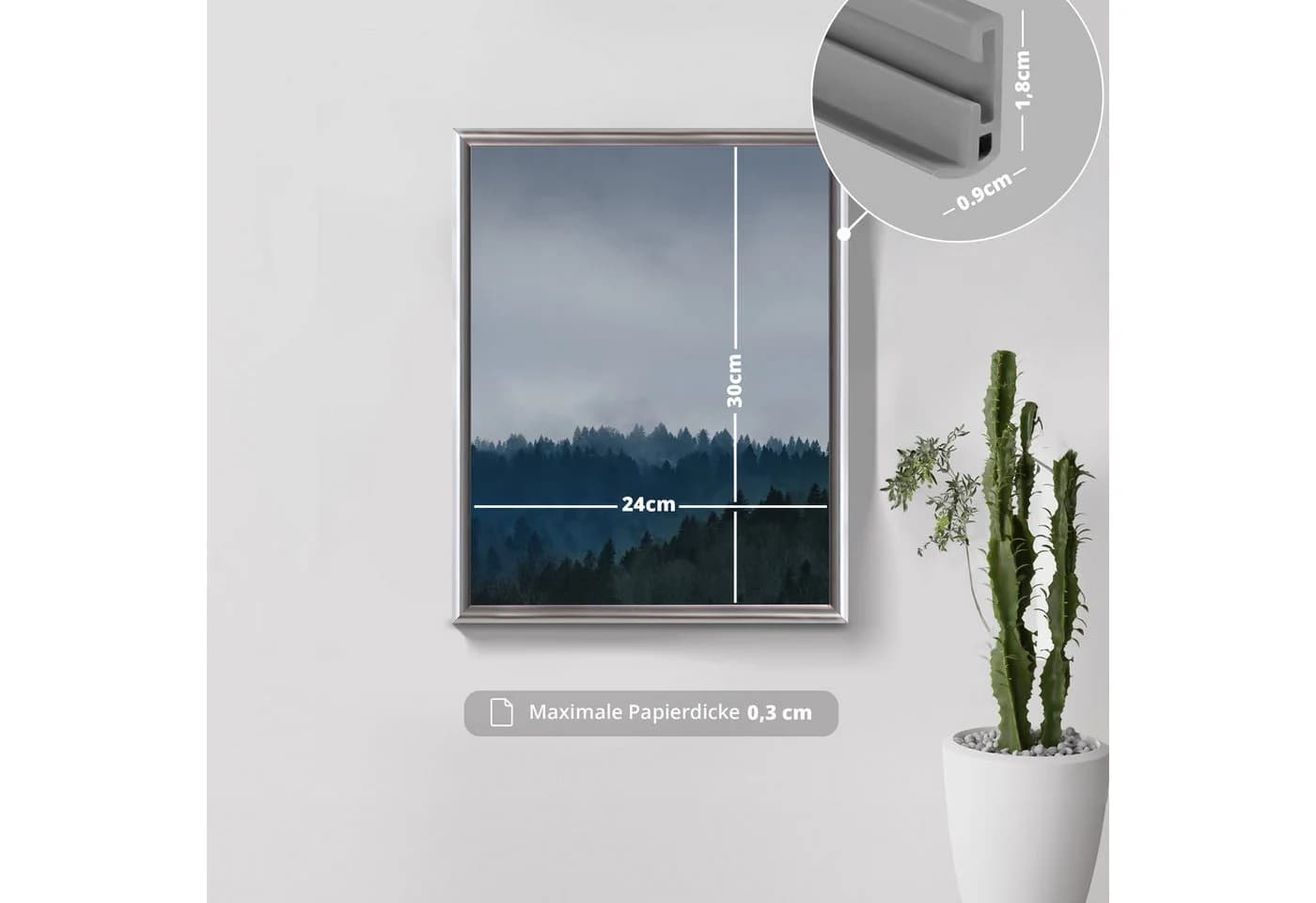 KHG Bilderrahmen Silber 24x30 cm mit Glasfront