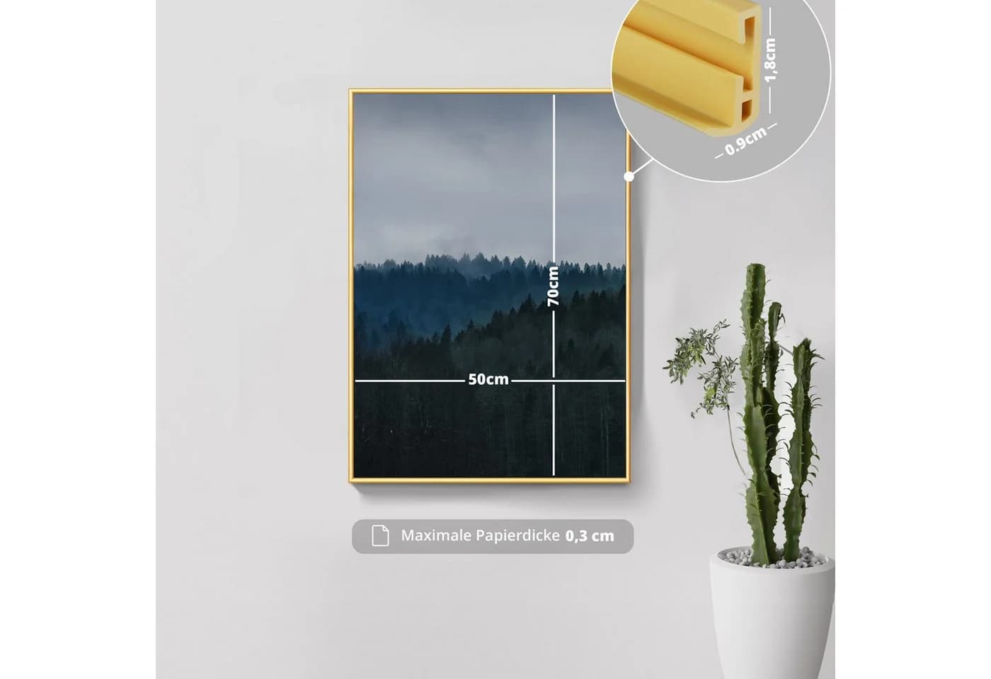 Bilderrahmen Kyoto Gold Kunststoff Glas Rechteckig 50x70 cm