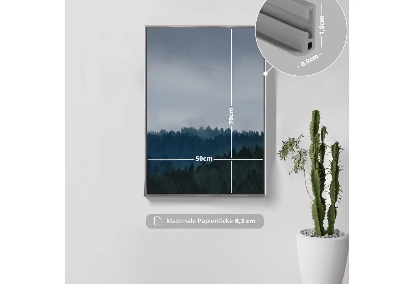 KHG Bilderrahmen 50x70 cm Silber mit stabiler Glasfront