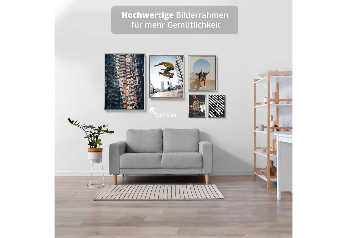 KHG Bilderrahmen 50x70 cm Silber mit stabiler Glasfront - Bild 3