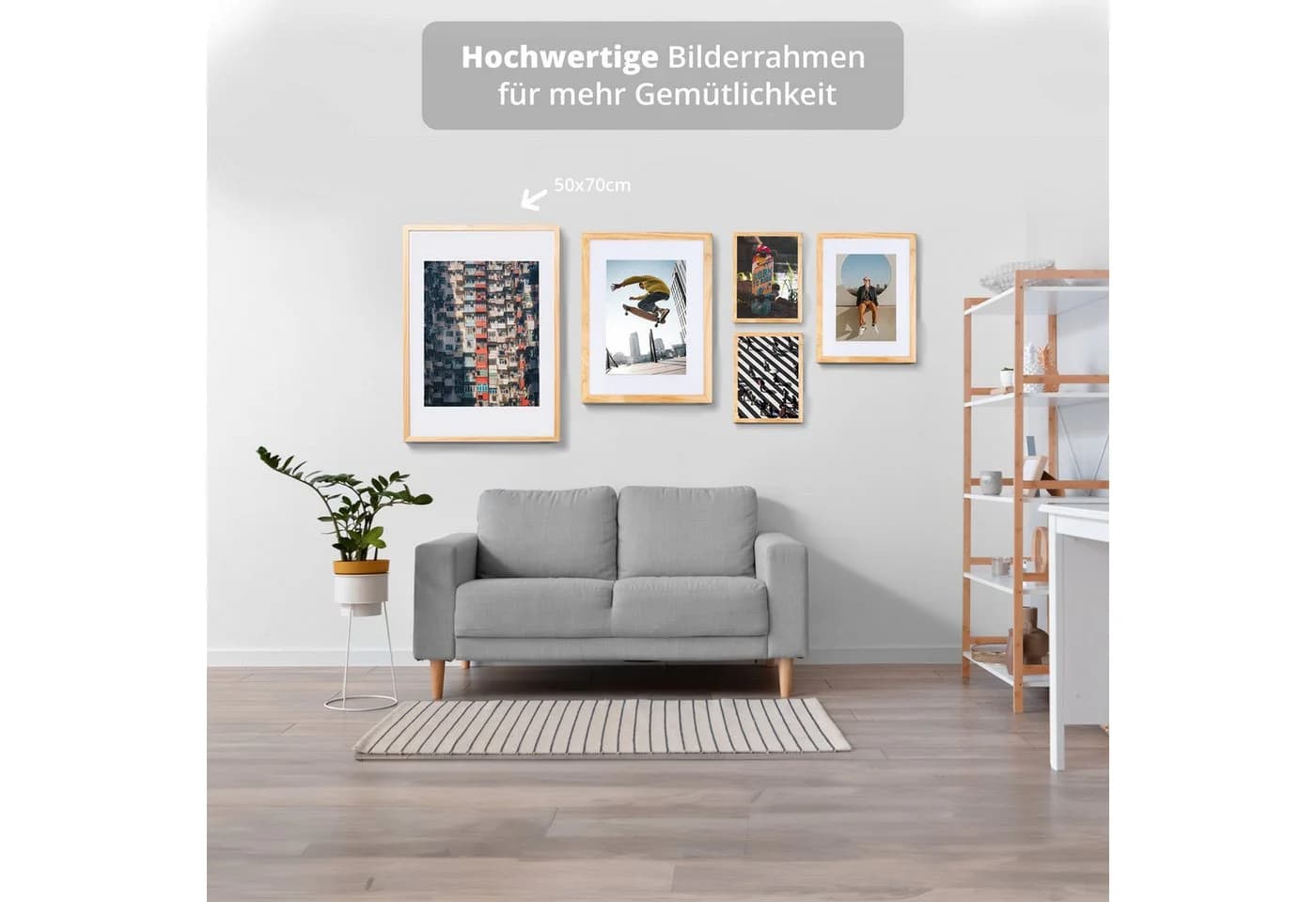 KHG Bilderrahmen 50x70 cm Natur MDF Holz mit Glasfront - Bild 3
