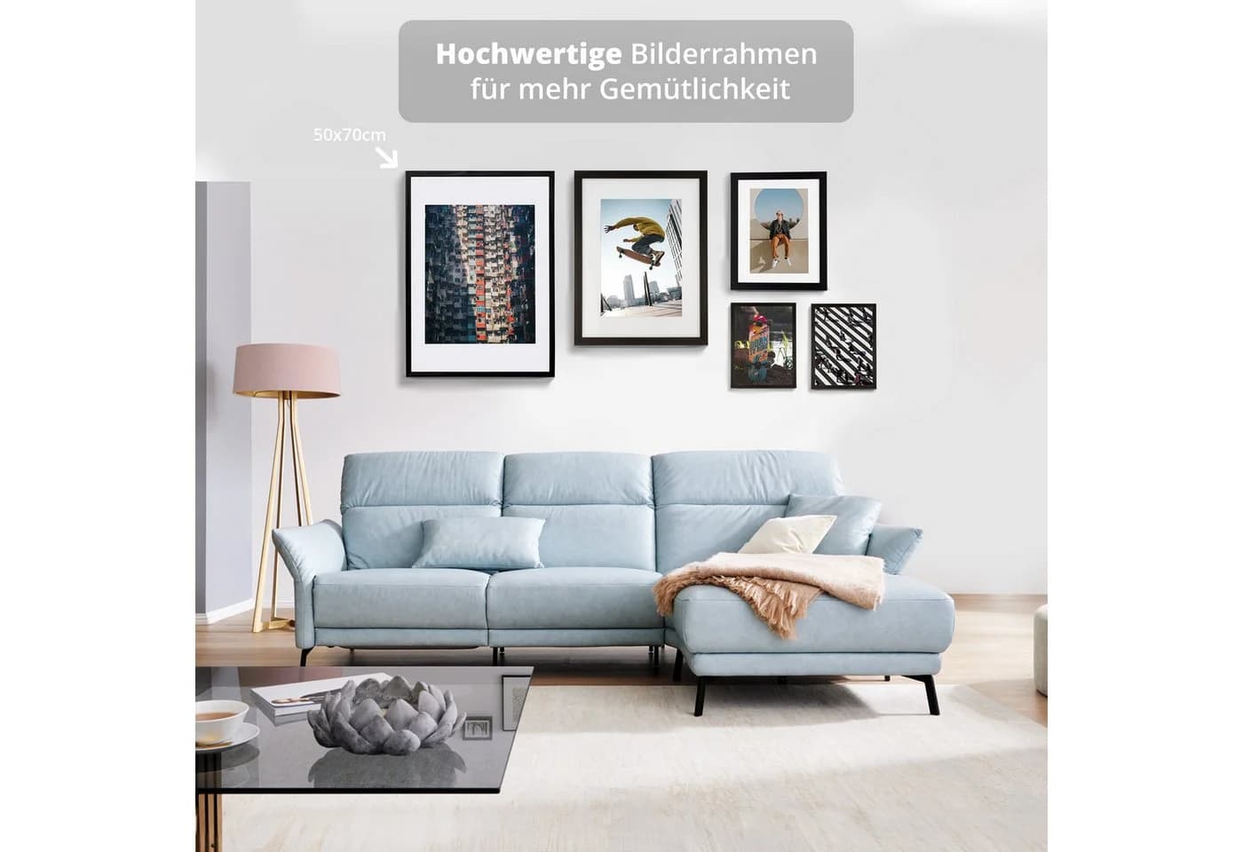 KHG Bilderrahmen Schwarz 50x70 cm mit Glasfront und Passepartout - Bild 3